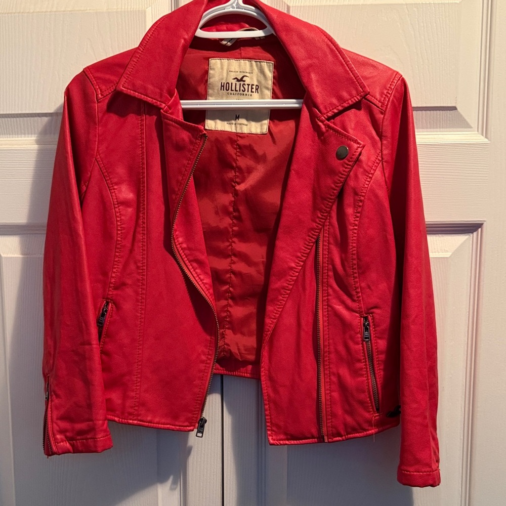 Hollister Women's Bold Red Leather Jacket
